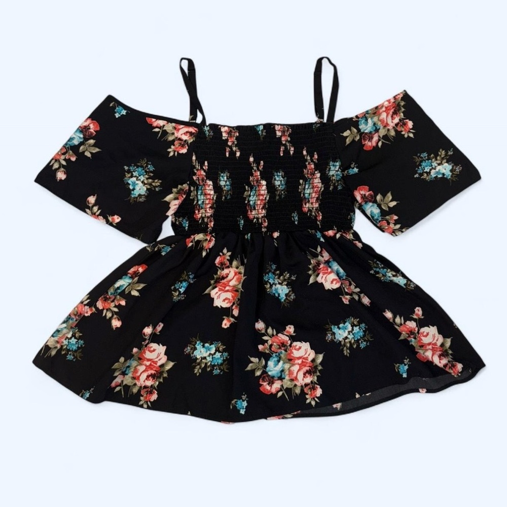 torrid Black Floral Cold-Shoulder Top with Spaghetti Straps